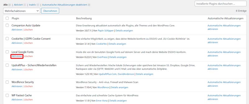 Plugin-Aktivierung