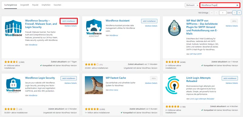 Wordfence Plugin - Installierung