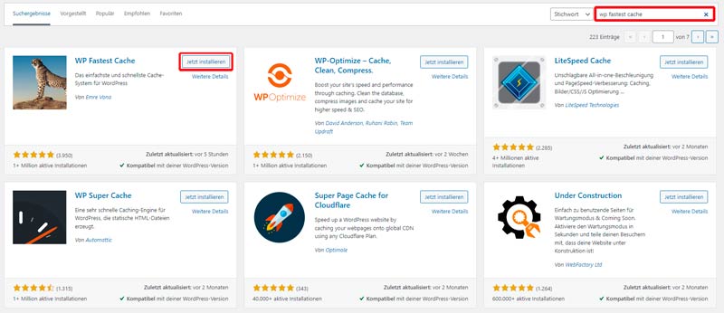 WP Fastest Cache Plugin - Installierung