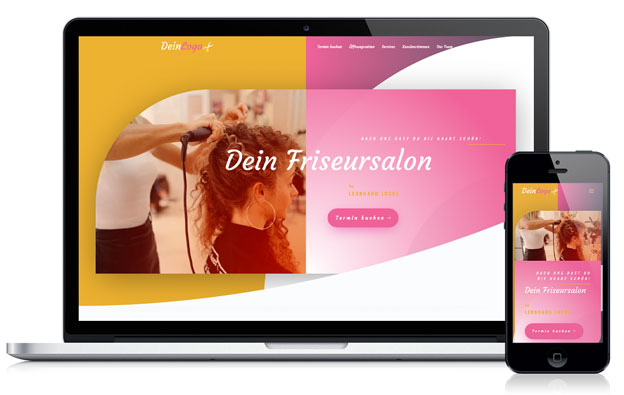 Beispiel einer modernen und individuellen Friseur Website, die für Handys und Tablets geeignet ist.